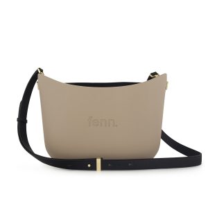 Fenn - Messenger Bag-Stone-Black Inner-Gold Zip- Black Flat Handles