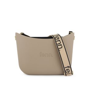 Fenn - Messenger Bag-Stone-Black Inner-Gold Zip- Black On Beige Canvas