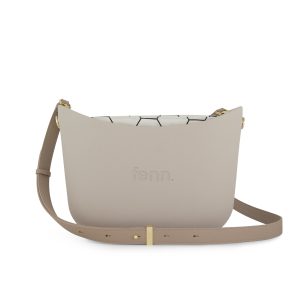 Fenn - Messenger Bag-Mushroom-Pattern Inner-Gold Zip-Light Stone Flat Handle