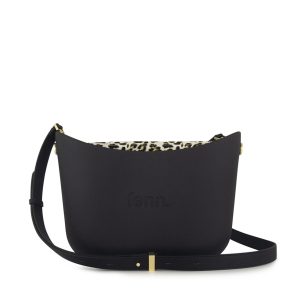 Fenn - Messenger Bag-Black-Pattern Inner-Gold Zip-Black Flat Handles